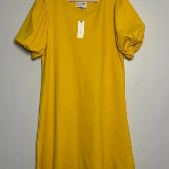 Anthropologie Saturday Sunday Sunny Day Yellow Puff Sleeve Tunic Dress Sz Small - Picture 4 of 4